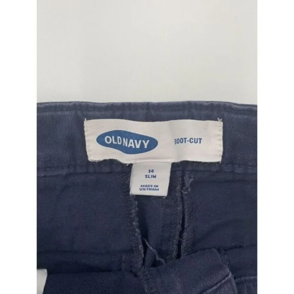Old Navy Navy Blue Twill Boot Cut Adjustable Waist Girl's Pants Size 14 Slim‎